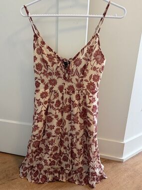 Cream Floral Spaghetti Strap Sundress with Burgundy Print